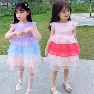 Girls Sleeveless Dress Summer Princess Mesh Patchwork Birthday Party Cake 210611