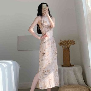 Sommar mode designer kvinnor sexig deg Sockna ärmlös smal blommor tryck långa casual mantel klänningar 210514