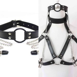 Bondages PU-Ledergeschirr Zurückhaltung Mundknebel Ball Nippel Set Sexy Frauen Bdsm Bondage Dessous Goth Fetisch Erotische Kleidung 1122