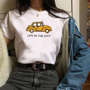 Şehirde Hayat Araba Grafik Tee Kore Moda Kawaii Sevimli Unisex Erkek Kadın T-shirt Tumblr Boy Rahat Komik Yaz Tops 210518