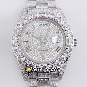 Designer Watches 43mm Data 228396 Azjatycka 2813 Automatyczny Zegarek Mens 228398 Gypsophila Rzym Markery Stal Big Diamond Bezel Bransoletka Bling