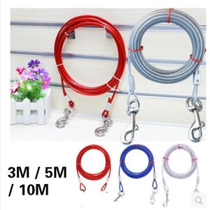 Dog Collars & Leashes Double Stainless Steel Wire Lengthen Extended PVC Firm Rust Proof Large Dogs Pug White Red Smooth Outdoor Leash