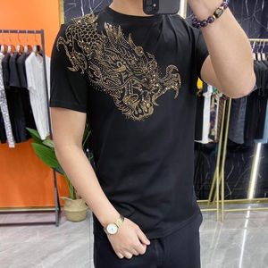 T-shirt manga curta verão luxo preto ouro strass parte inferior Social Club Outfits Tee Shirt Homme