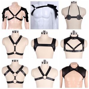 Paski Regulowany Seks Cosplay Kostiumy Seksowne Kobiety Dojrzałe Mężczyźni Dżentelmen Leather Body Chest Helness Pas Punk Fancy Odzieżowe Akcesoria