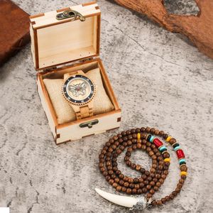 Relógios de pulso relógios antigos homens de borboleta dos homens relógio de pulso de quartzo macho steampunk banda de madeira relógio de madeira retro homem com colar