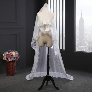 Véus nupciais Chegada Appliqued Lace 3 Meter Acessórios de casamento de borda lantejoulas em branco Headwear de marfim