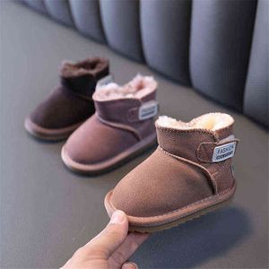 Buty Zimowe Dzieci Prawdziwej Skóra Ciepła Pluszowa Bawełniana Buty Dla Dzieci Niepoślizgowe Moda Berbeć Baby 15-25 211108