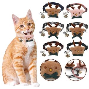 Cat Collar Prowadzi Boże Narodzenie Pet Bow Tie Holiday Road Red Green Plaid Bowtie Dla Collar Cats + Small Dogs Wymienny szczeniak Bell Bowknot