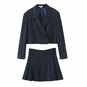 Two Piece Dress Elegant Women Suits With Skirt Set 2021 Autumn Blazer Pleated Skirts Black Striped Casual Office Lady Female
