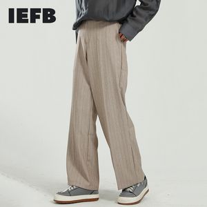 IEFBメンズ衣料品春のスーツパンツ韓国のトレンドストレート緩い緩い縞模様の縞模様のカジュアルストレートズボン210524