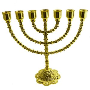 Tenedores De Velas Grandes Grandes al por mayor-Candelabros grandes rama Menorah Hanukkah Chapado en oro Mesa de aleación de metal Candlestica de pulgadas para decoración del hogar