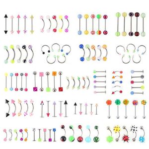 110 PCS Body Jewelry Piercing Eyebrow Navel Belly Tongue Lip Bar Ring G2AF