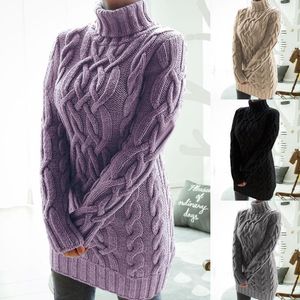 Women Turtleneck Twist Knitted Long Sleeve Warm Sweater Autumn Winter Mini Dress1