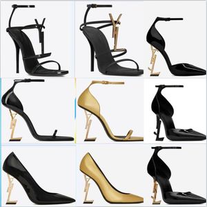 Women Luxurys Designers Classic Letter Metal Heel Shoe Sandals Real Picture Genuine Leather Strap High Heels Shoes Handbag Wedding Dress Pumps Red Bottom With Box