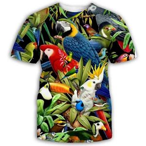 Papagaio T Shirt Homens Flor Tshirt Hip Hop Tee Brid 3D Impressão T-shirt Fresco Homens Mulheres Roupas Casuais Tops Suéter Camisa 7xl 210324