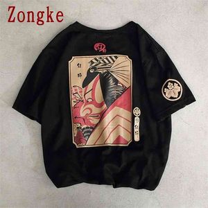 Zongke Summer Bomull Kortärmad T-shirt Män Tshirt Samurai Skriv ut Casual Toppar Mode Man Rolig T-shirt M-5XL 210706