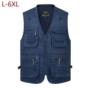 L-6XL Big Size Men Multi Pocket Cotton Vest Casual with Many 14 Pockets Sleeveless Jackets Male Outdoor Pograph Waistcoat 211104