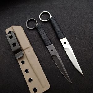 Açık Survival Düz Taktik Bıçak 440C Siyah Taş Yıkama / Saten Blade Tam Tang Deri Kılıf Kolu Sabit Bıçakları Kydex ile Bıçaklar