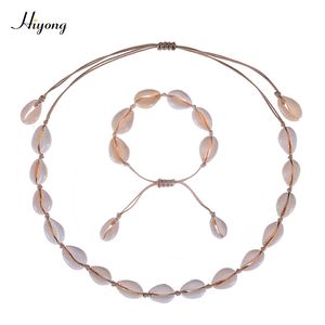 HIYONG New Fashion Natural Cowrie Shell Necklace Handmade Woven Adjustable Boho Hawaii Sea Beach Choker for Women Girls Jewelry Y0309