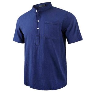 2022 KB夏の新しい男性の半袖Tシャツ綿とリネンLEDカジュアルメンズTシャツシャツ男性通気性S-3XL G220223
