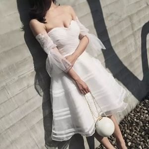 Prawdziwa szata Mariage Suknia ślubna 2021 Suknia balowa łódź szyja na zamówienie vestidos de novia krótkie noszenie ślubne 328 328