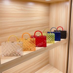 Luxury Designer 2021 Top Sale Cross Body Handbag High Quality Acrylic Retro Floral Transparent Jewelry Box Bags Chains Women Fashion Shoulder Bag