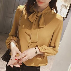 Women's Blouses & Shirts Bowknot Chiffon White Shirt Female Design Sense Niche Tops 2021 Spring Long-sleeved Women