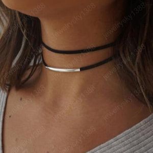 Colar de gargantilha negra para mulheres punk acessório cadeia de moda jóias ajustável metal rodada collares