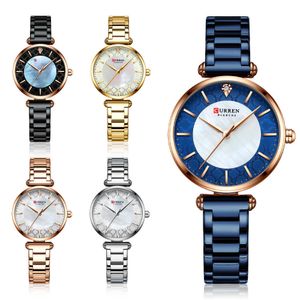 Watches for Women Luxury Brand CURREN Elegant Thin Quartz Wristwatch with Stainless Steel Simple Female Clock 210616