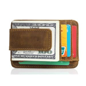 財布高品質プロモーションビンテージブラウン100％本物の皮純正クレイジーホースレザー男性牛革男性財布