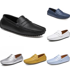 leather peas men's casual driving shoes soft sole fashion black navy white blue silver yellow grey footwear all-match lazy cross-border 38-46 color51