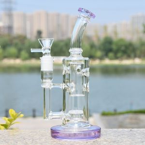 8 Inç Renkli Kalın Bükülmüş Boyun Cam Bongs Sigara Boru Mor Geri Dönüşüm Cam Yağı DAB Kuleleri Percolator Su Borular Kadın Eklemi ile 14mm Temizle Kase Aksesuarları