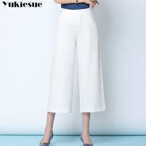 Streetwear Yaz kadın Beyaz Çalışma Pantolon Kadın Yüksek Bel Geniş Bacak Pantolon Capris Kadınlar için Pantolon Kadın Artı Boyutu 5XL 6XL 210519