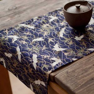 Japansk stil bord löpare bordsduk dekoration tyg tabell matta för kök matsal navy blå 30 * 140cm TJ8692-B 211117