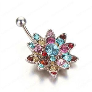 Flores coloridas cristal zircão moda alta qualidade aço umbigo piercing barriga anéis piercing corpo jóias