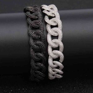 Hip Hop AAA Zircon Paved Bling Iced Out CZ Bracelets Black Silver Color Cuban Miami Link Chain Charm Jewelry Drop