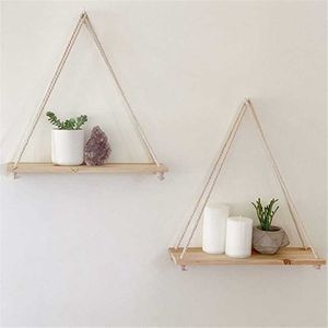 Other Home Decor Wood Hanging Rope Rack Wall Mounted Shelves Indoor Outdoor Plant Flower Pot Simple Design Decoration