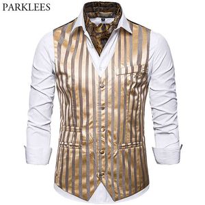 Single-Breasted Pionowy Paski Kamizelka Kamizelka Męska Moda Slim Business Classic Formalny Wedding Wedding Party dla mężczyzn 210524