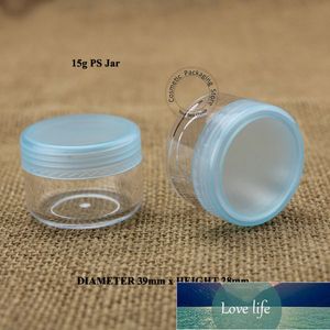 50 pçs / lote Promoção Plast11G Creme Jar Blue Lid Vazio PS 15ml Mulheres Recipiente Cosmético Pequeno Creme Facial Vial Potenciômetro Potenciômetro Preço de Fábrica