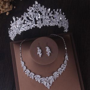 Kolczyki Naszyjnik Luksusowy Barok Kryształ Afryki Bridal Biżuteria Zestawy Rhinestone Crown Tiaras Oświadczenie Ślubne Dubaj Set