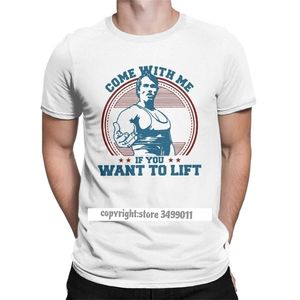 Ven conmigo si quieres levantar camisetas Camiseta de algodón de los hombres Arnold Schwarzenegger Fitness entrenamiento musculatura Tee Streetwear 210706