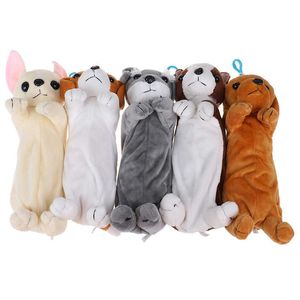 Cartoon Plush Pences Case Kawaii Plush Dog Puppy Skolkontor Tillbehör Penna Väskor För Kids Stationery Pencil Box Y0817