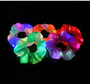 LED Bright Flashing Satin Large Hair Band Intestine Nightclub Bar Dance Club Luminous Hair Accessories Women Headdress 30pcs