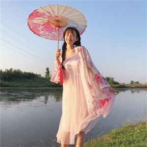 ファッション日本の伝統的な洋服着物女性芸者浴衣カーディガンhaori シフォンフェアリードレス3ピースプリーツスカート民族服