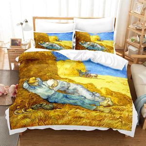 Sängkläder set van gogh bläck målning täcke täcke 2 / 3pcs sol blomma duvet kuddepacka pojke rum dekoration sängkläder
