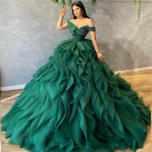 Custom Made Heavy Ruffles Evening Dresses for Women Sequined Off the Shoulder Sexy Prom Gowns Formal Dress