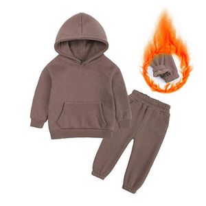 1-13t crianças menina conjunto de roupas 2 pcs inverno esportista quente esportivo crianças jogging hoodies moletom moletom moletom menino casual tracksuit g0119