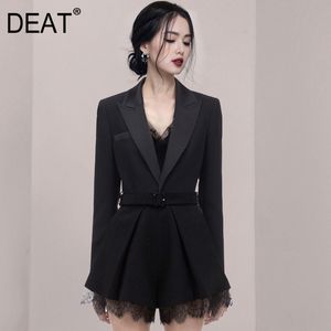 Outono e verão moda mulheres roupas mangas completas rendas pathcwork alta cintura preto bodysuit wp86501l 210421