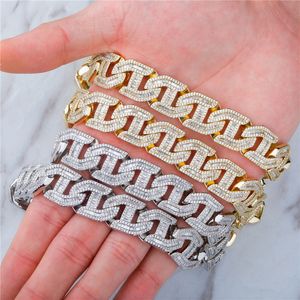 16mm Prong Baguette Curb Chain Necklace Thin and Flat White Gold Link Chains Hip Hop Rappers Luxury Design Jewelry
