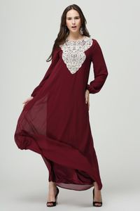 Langarm Kleid Malaysia großhandel-Casual kleider weppbel araber muslim plus größe frauen langes kleid malaysia langärmelig abaya volle hülse spitze blume